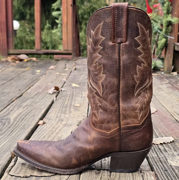 Dan Post Womens, Snip Toe, Brown Leather, Tan Stitching, Cowboy Boots, Size 7M - Picture 6 of 13